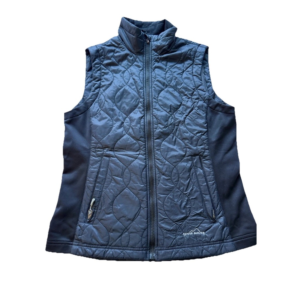 Eddie Bauer 365 Women's Black Quilted Down Vest Size M Zipper Pockets Sleeveless